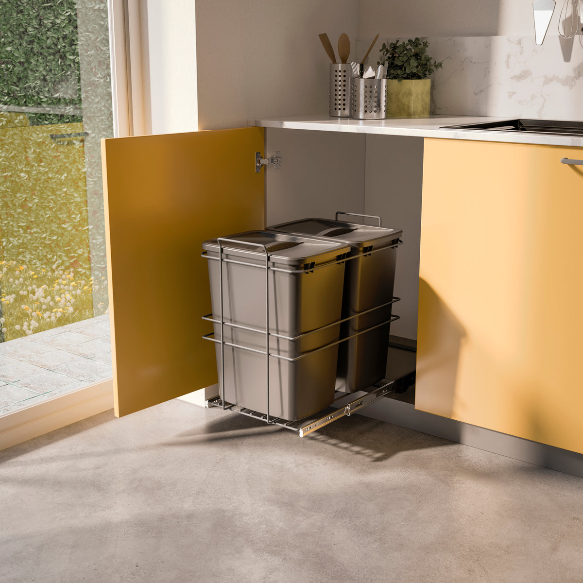 Pattumiere per differenziata Recycle da cucina, 2 x 35 L, fissaggio sul fondo ed estrazione manuale