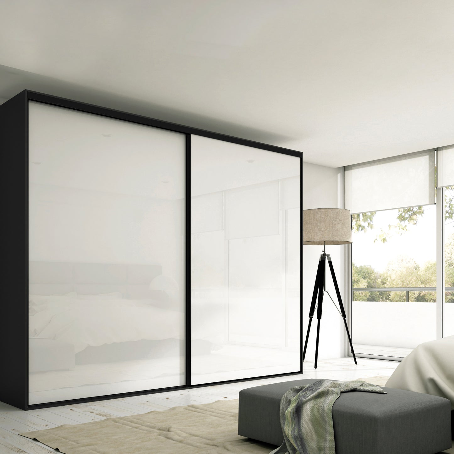 Sistema scorrevole per armadio 2 ante a scorrimento inferiore Placard 74 con maniglia Sharp e chiusura soft