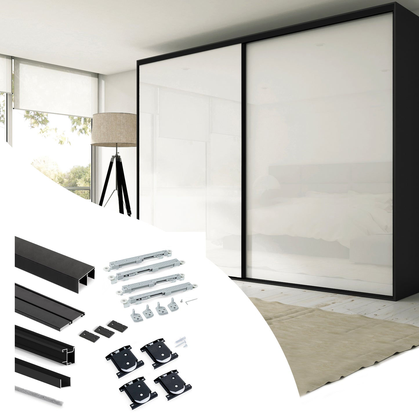 Sistema scorrevole per armadio 2 ante a scorrimento inferiore Placard 74 con maniglia Sharp e chiusura soft