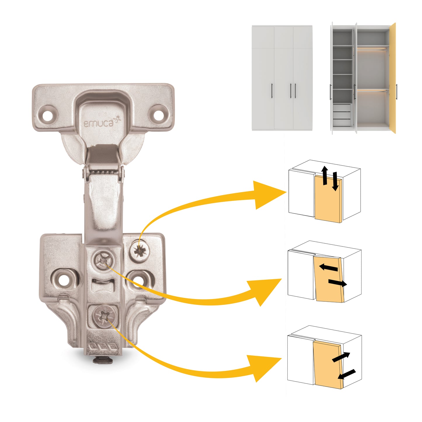 Kit cerniera mezzo collo X92 con chiusura ammortizzata e basette per vite