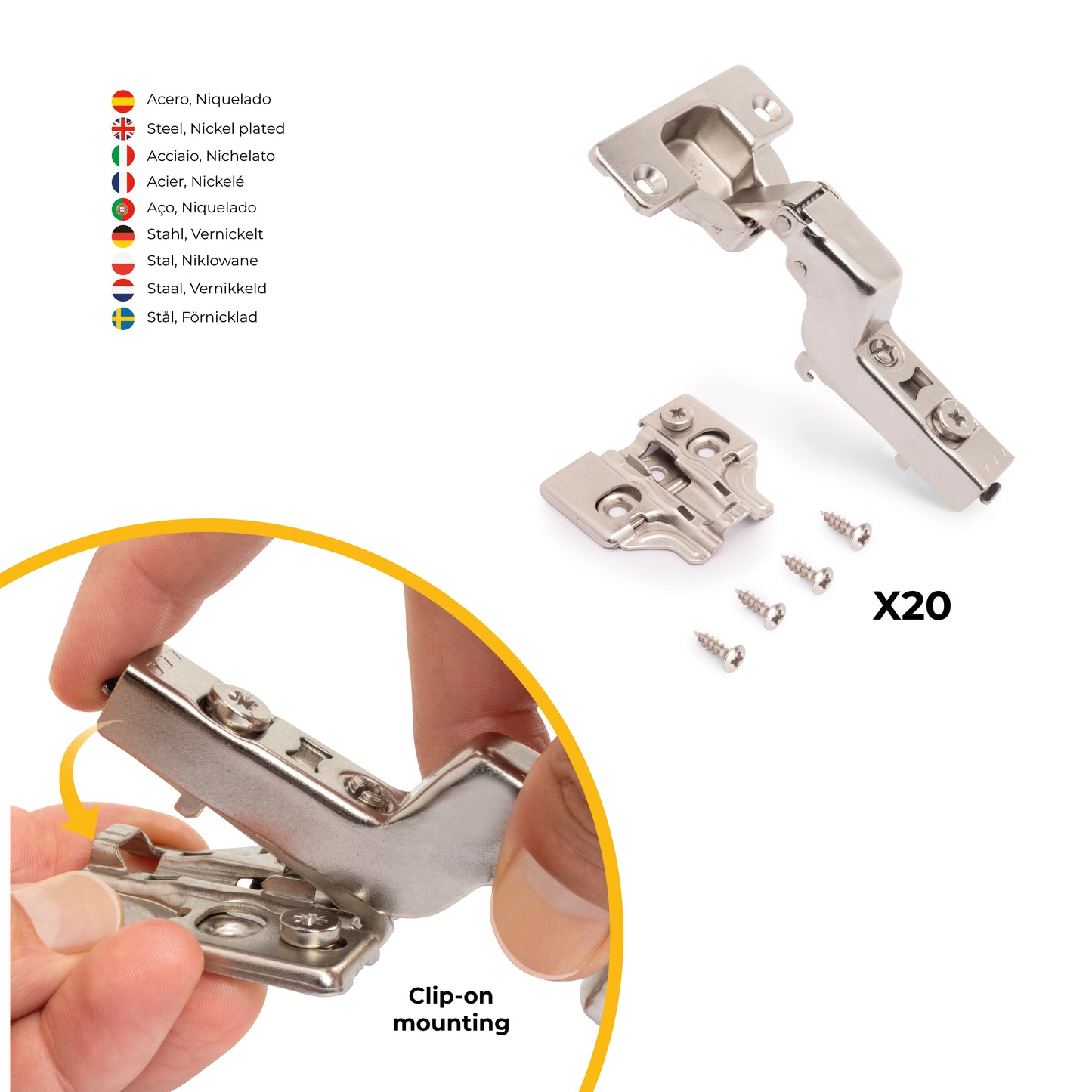 Kit cerniera collo alto X92 con chiusura ammortizzata e basetta