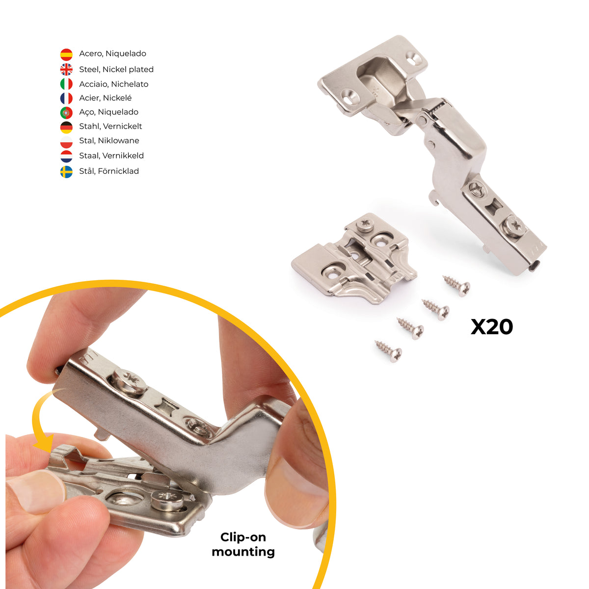 Kit cerniera collo alto X92 con chiusura ammortizzata e basetta