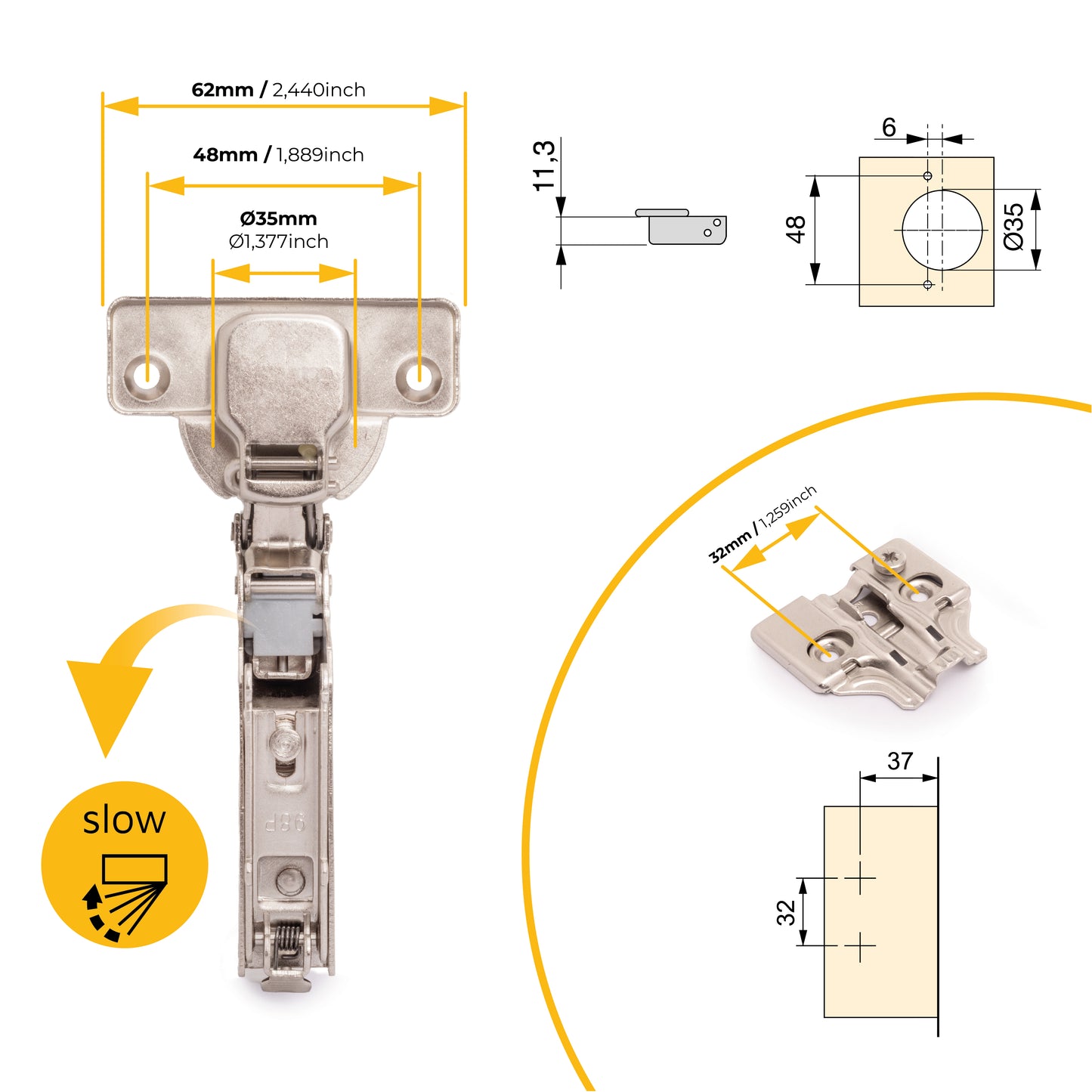 Kit cerniera collo alto X92 con chiusura ammortizzata e basetta
