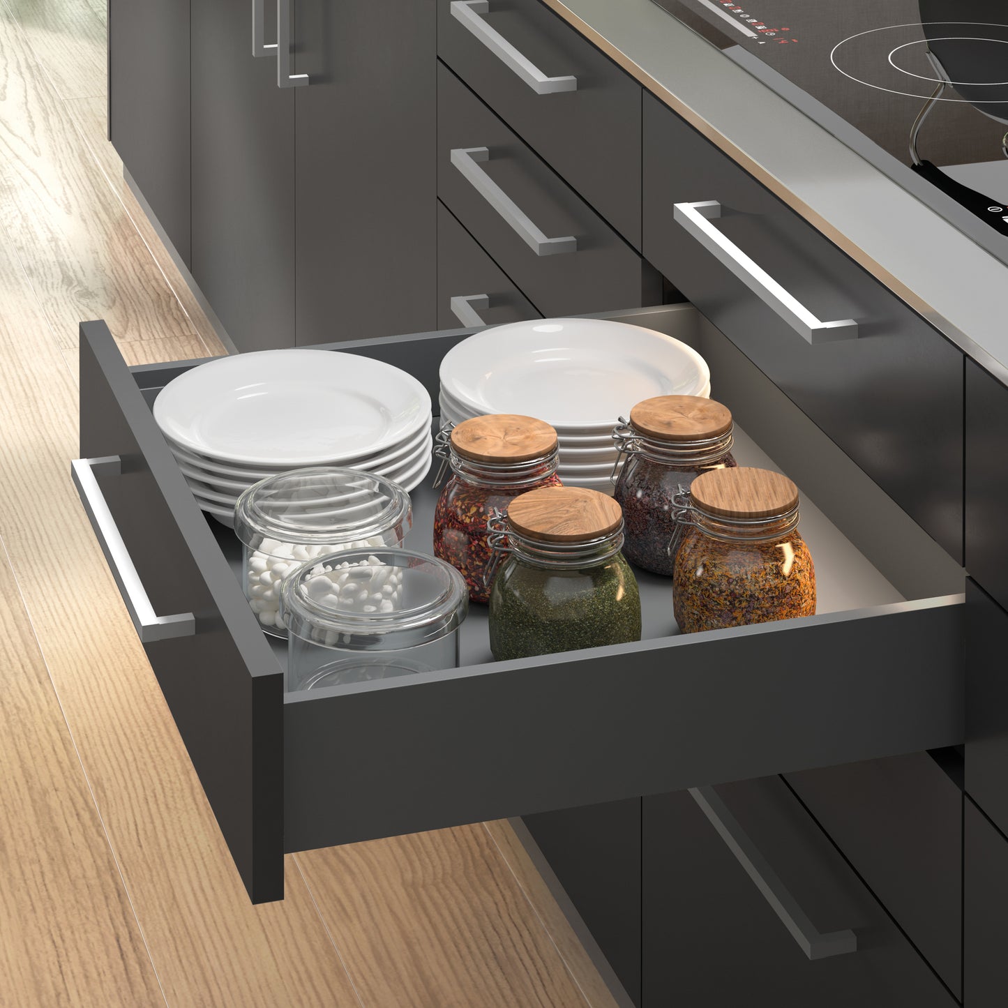 Cassetto esterno Vertex 40kg altezza 93mm per pannello da 18mm