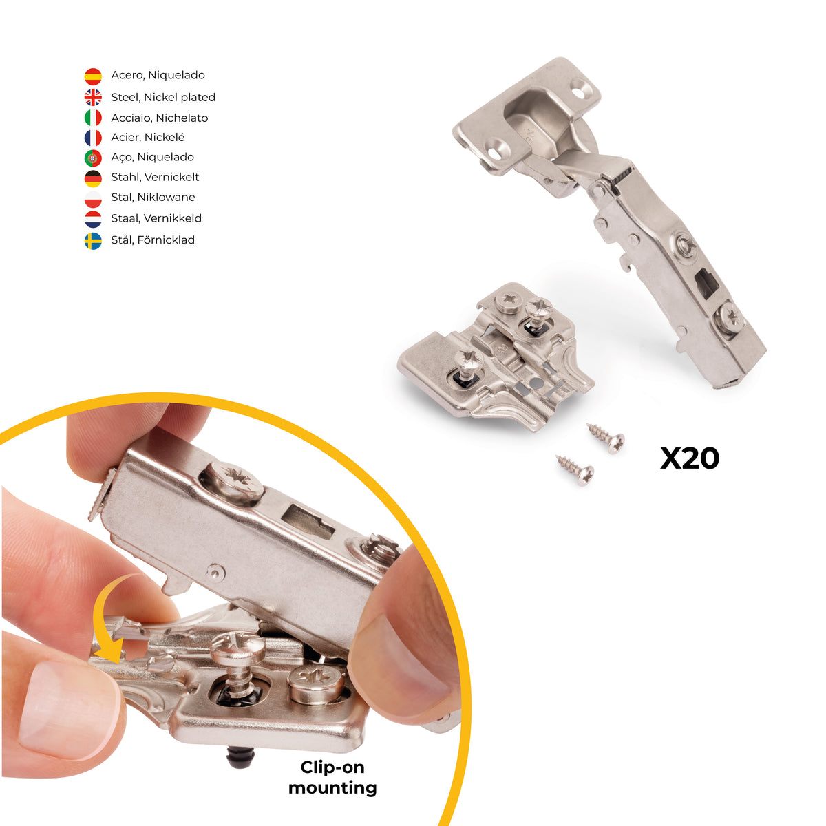 Kit cerniera collo dritto X91 con chiusura ammortizzata e basetta