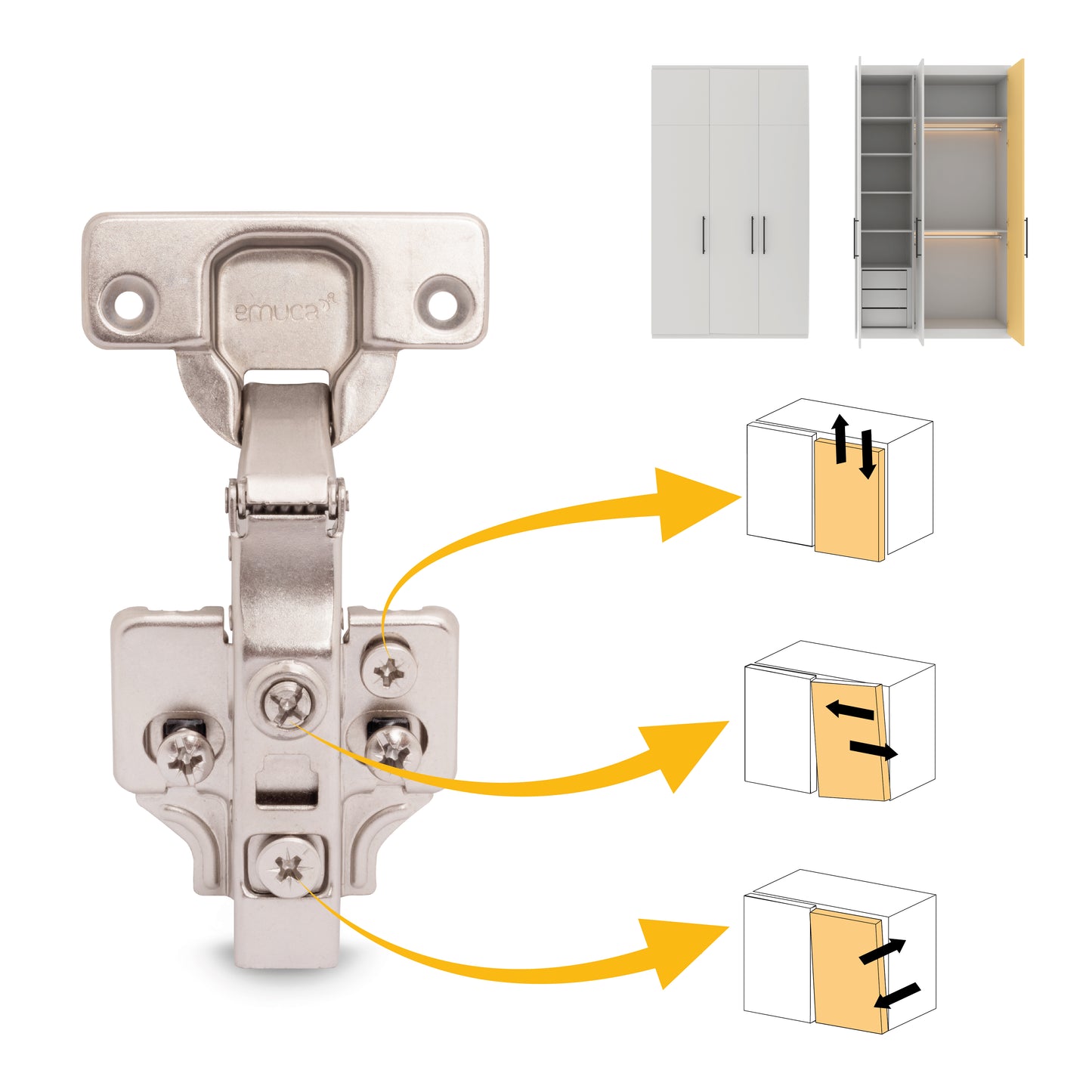 Kit cerniera collo dritto X91 con chiusura ammortizzata e basetta