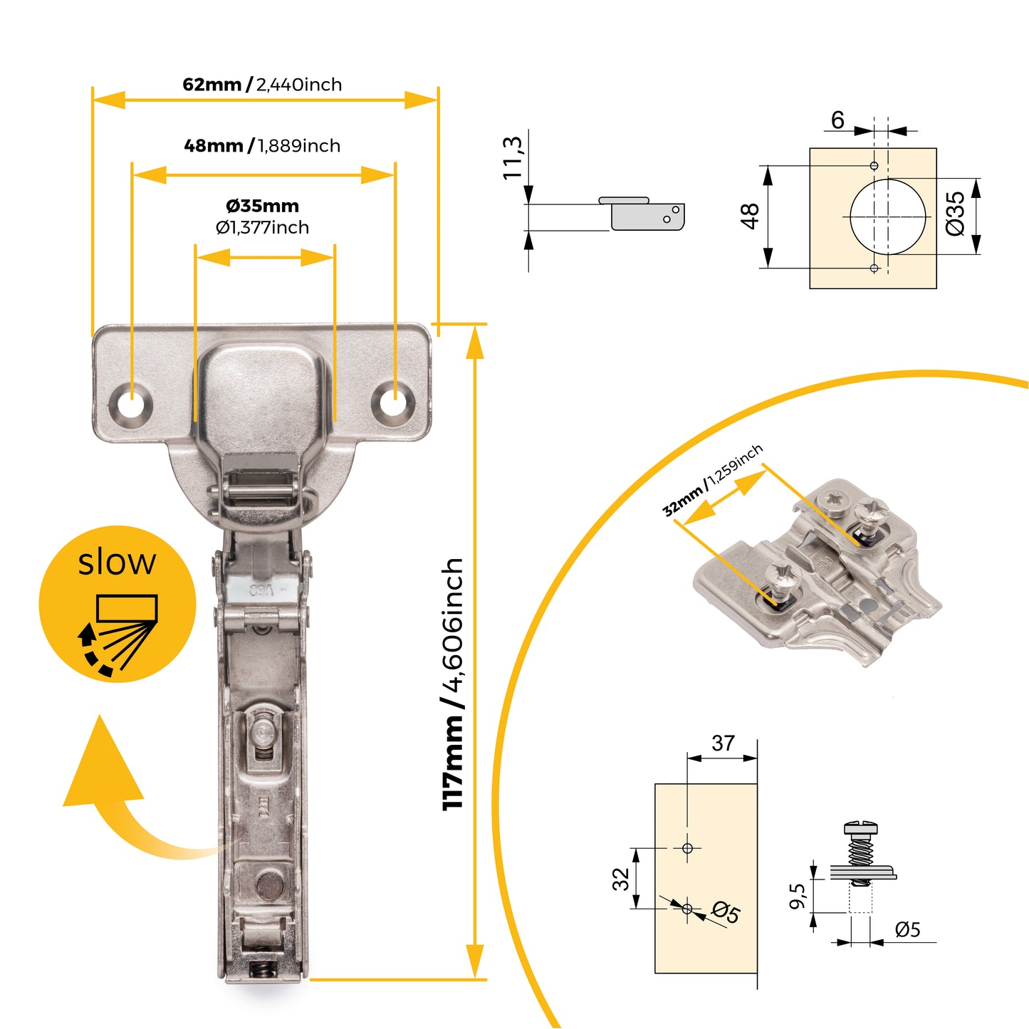 Kit cerniera collo dritto X91N e basetta