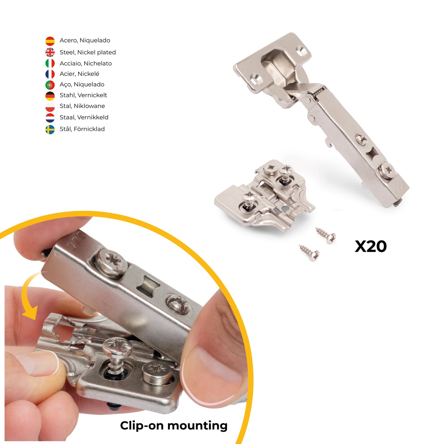 Kit cerniera collo dritto X92 con chiusura ammortizzata e basetta