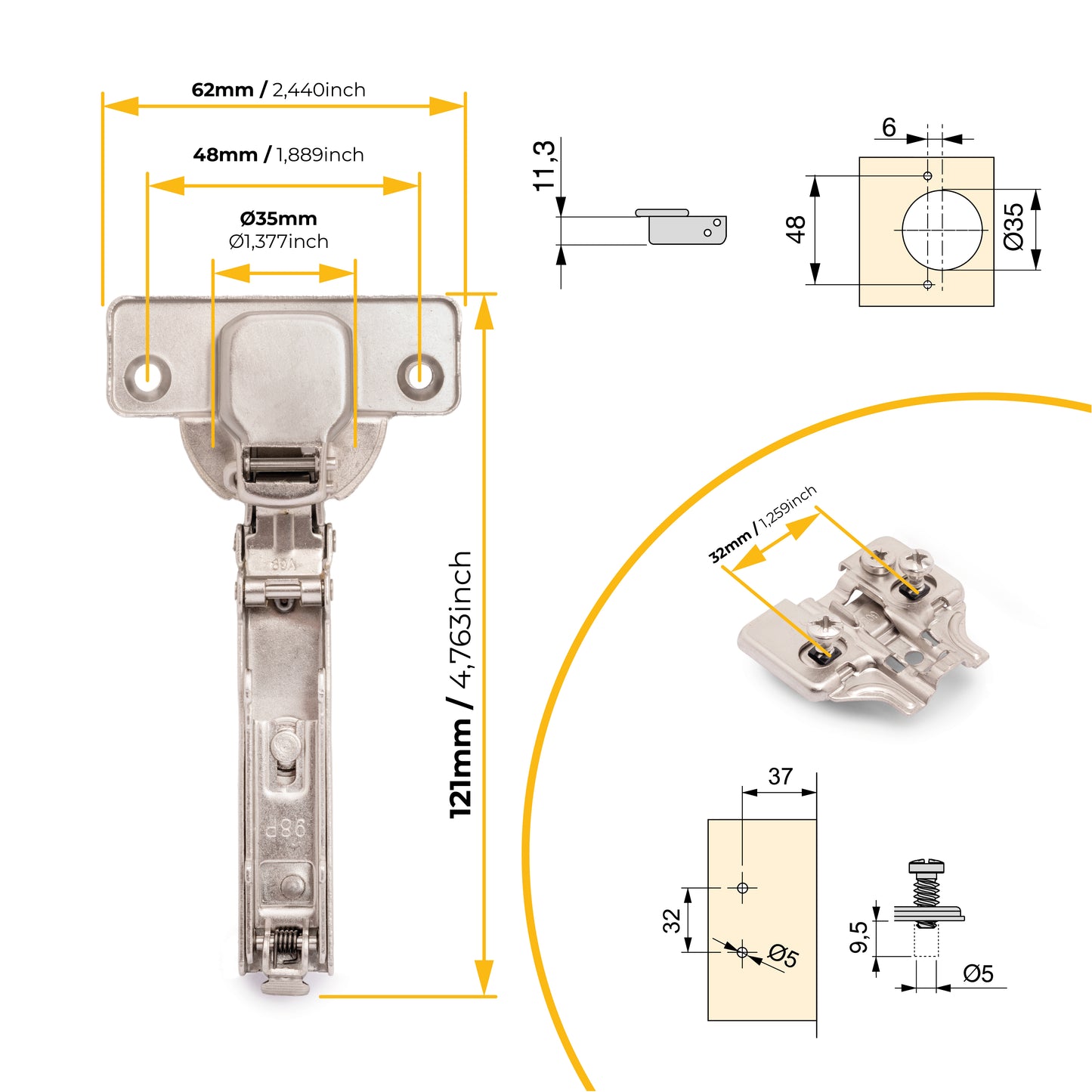Kit cerniera collo dritto X92N e basetta