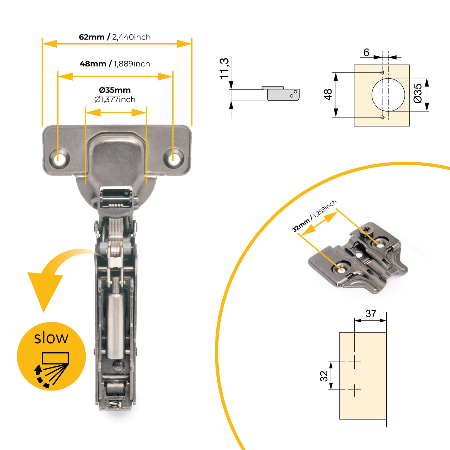 Kit cerniera collo alto X91 con chiusura ammortizzata e basetta