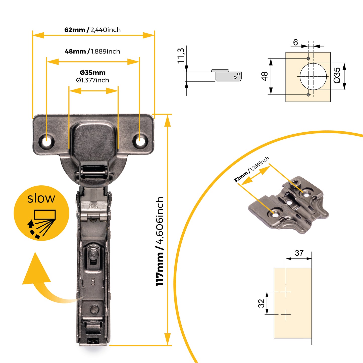Kit cerniera collo dritto X91N e basetta