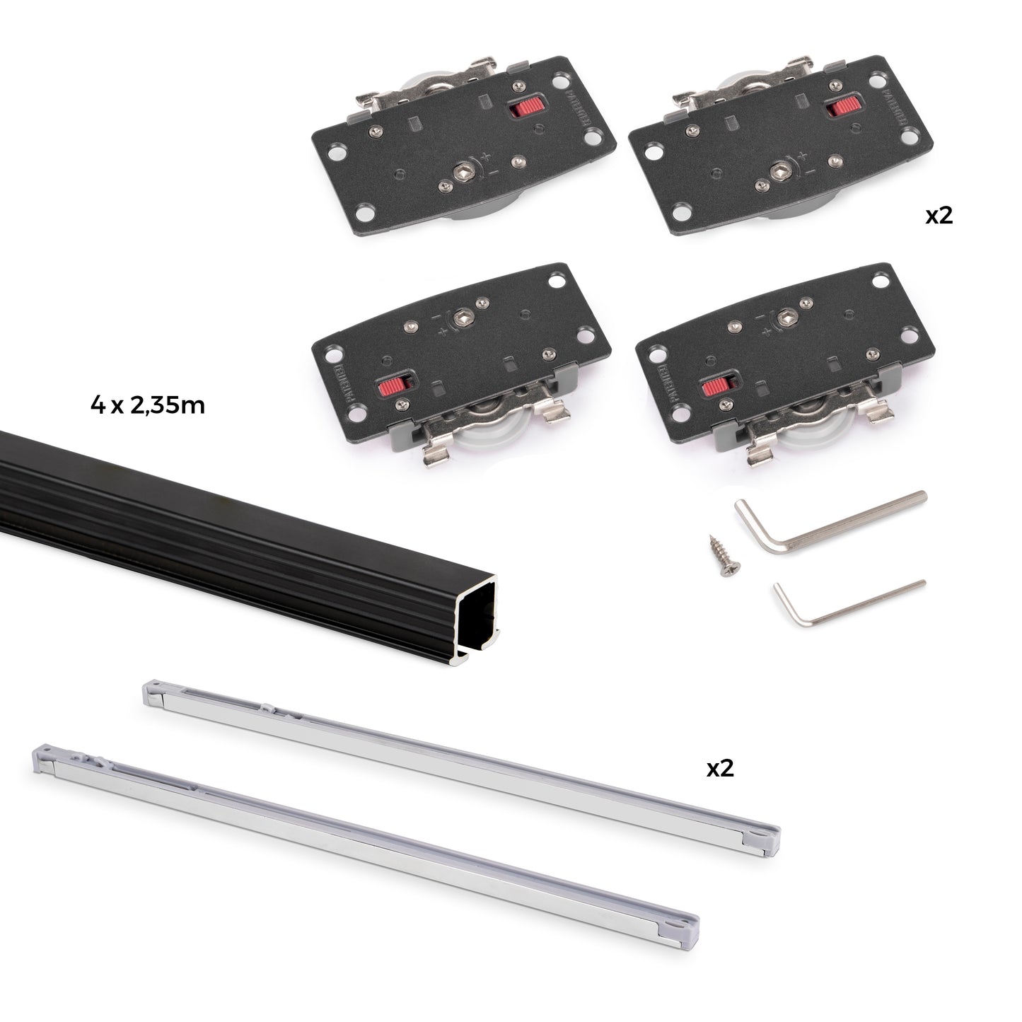 Sistema Flow 2 in formato kit per armadio a 2 ante scorrevoli in legno supportate con chiusura ammortizzata