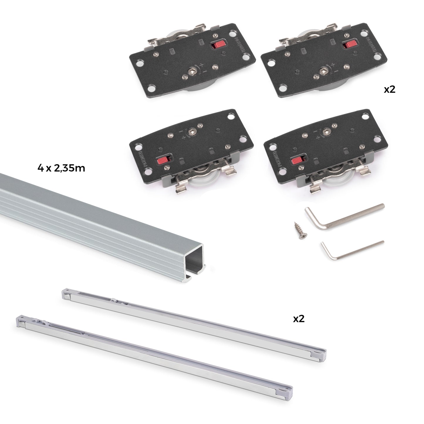 Sistema Flow 2 in formato kit per armadio a 2 ante scorrevoli in legno supportate con chiusura ammortizzata