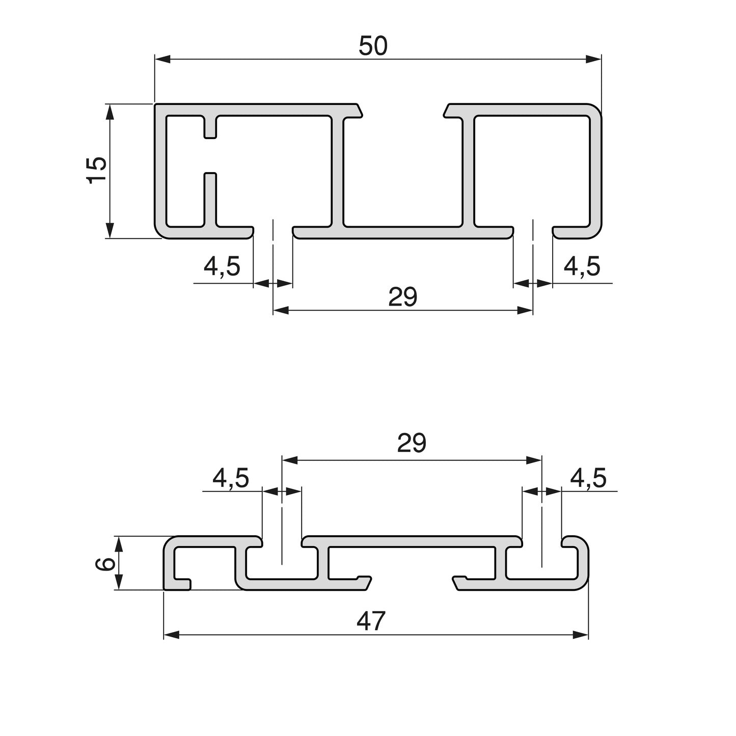 Sistema Flow 2 da superficie in kit per un armadio con 2 ante scorrevoli in legno supportate da chiusura ammortizzata