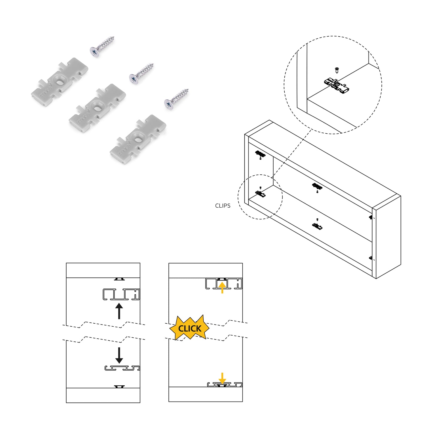 Sistema Flow 2 da superficie in kit per un armadio con 2 ante scorrevoli in legno supportate da chiusura ammortizzata