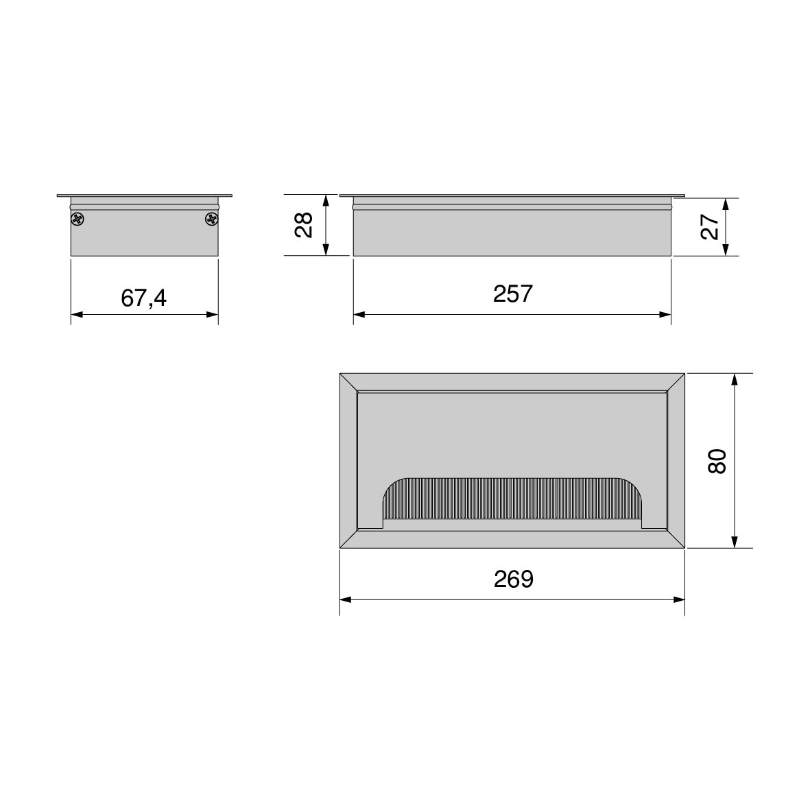 Passacavi da tavolo Quadrum, rettangolare (159x80mm, 269x80mm)