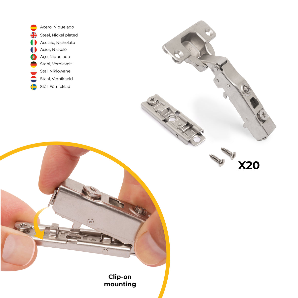 Kit cerniera collo dritto X91 con chiusura ammortizzata e basetta dritto