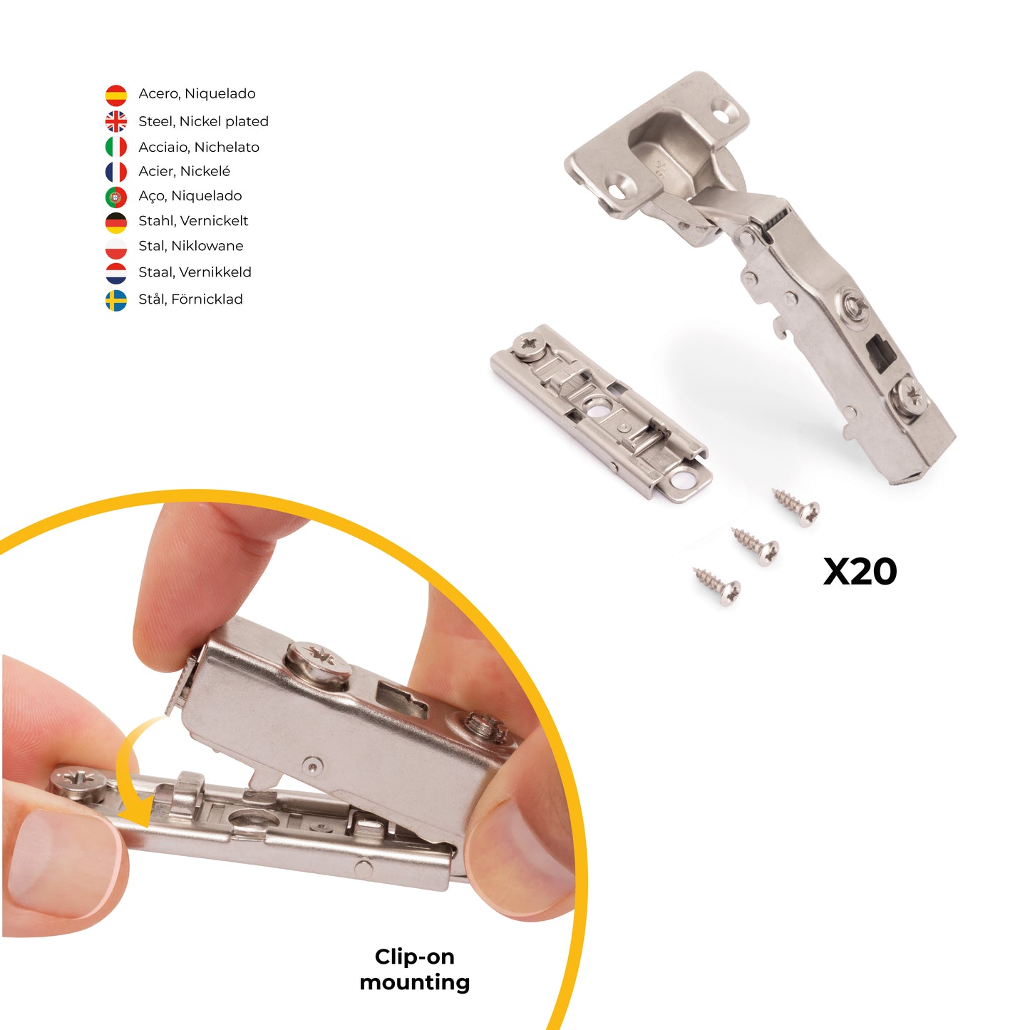 Kit cerniera collo dritto X91 con chiusura ammortizzata e basetta dritto