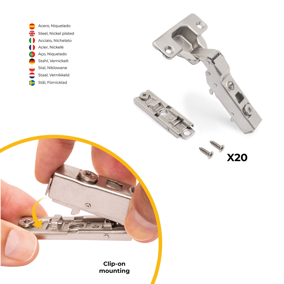 Kit cerniera mezzo collo X91 con chiusura ammortizzata e basetta dritto