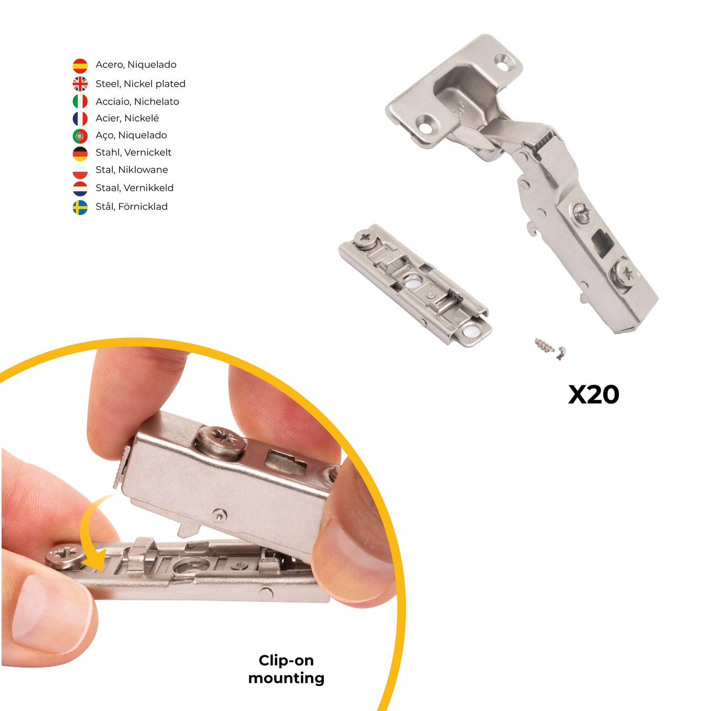 Kit cerniera mezzo collo X91 con chiusura ammortizzata e basetta dritto