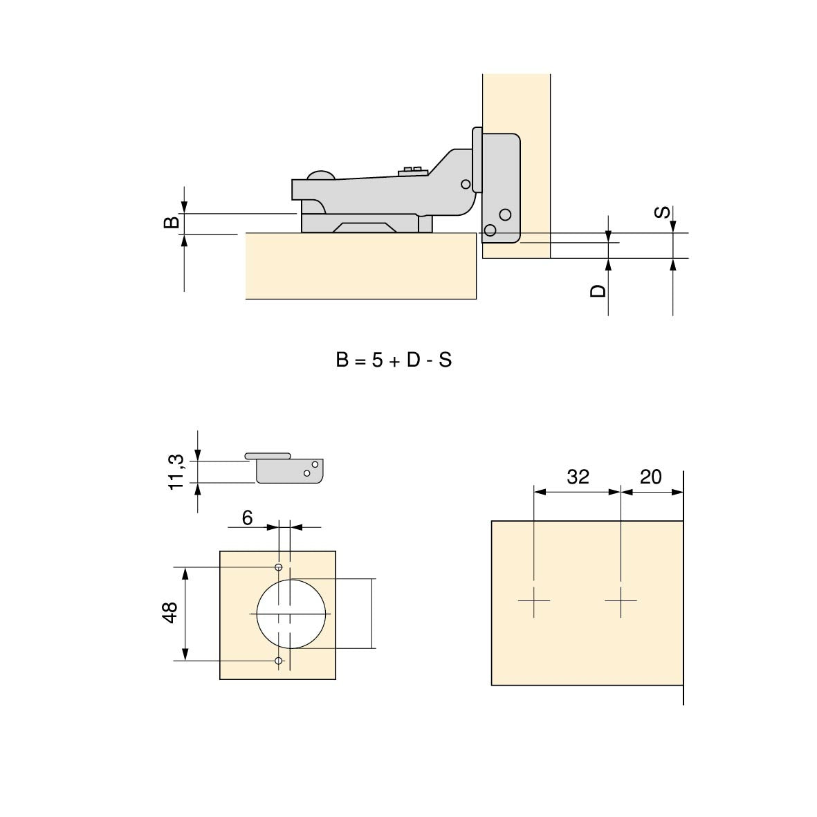 Kit cerniera mezzo collo X91 con chiusura ammortizzata e basetta dritto
