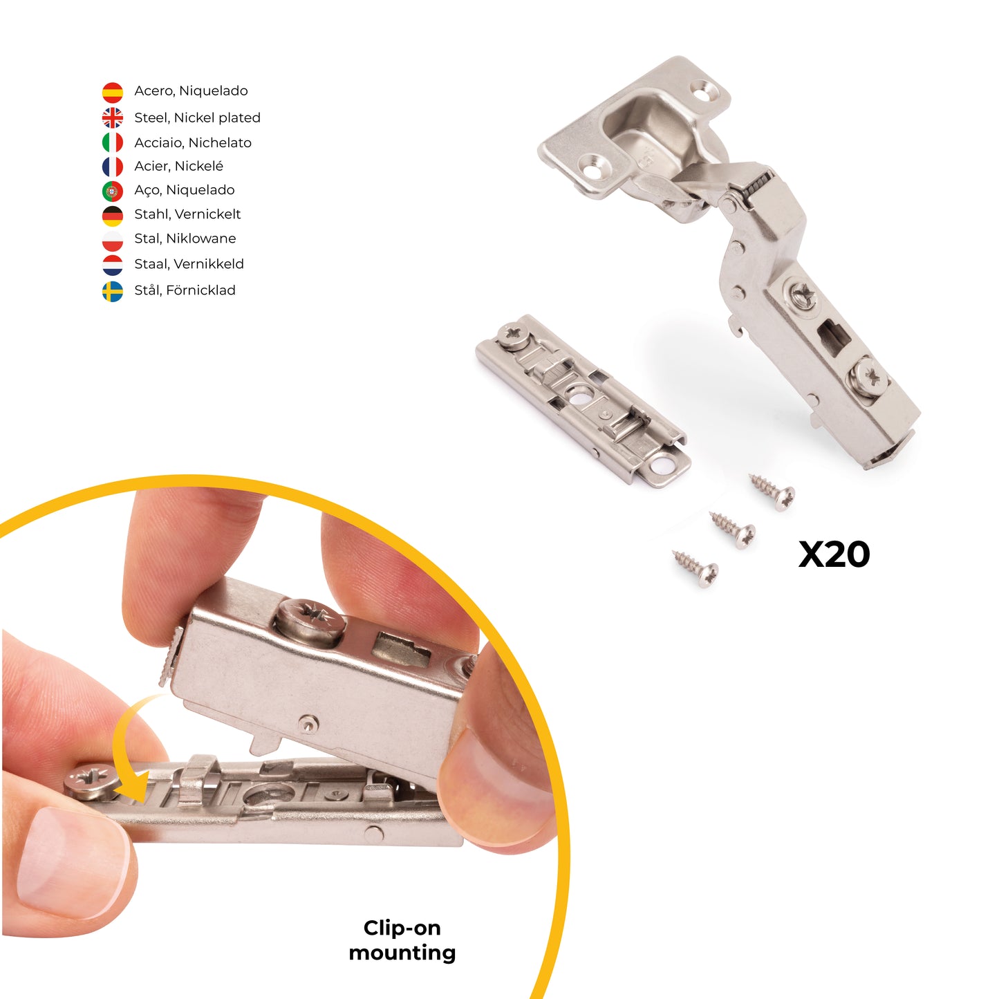 Kit cerniera collo alto X91 con chiusura ammortizzata e basetta dritto