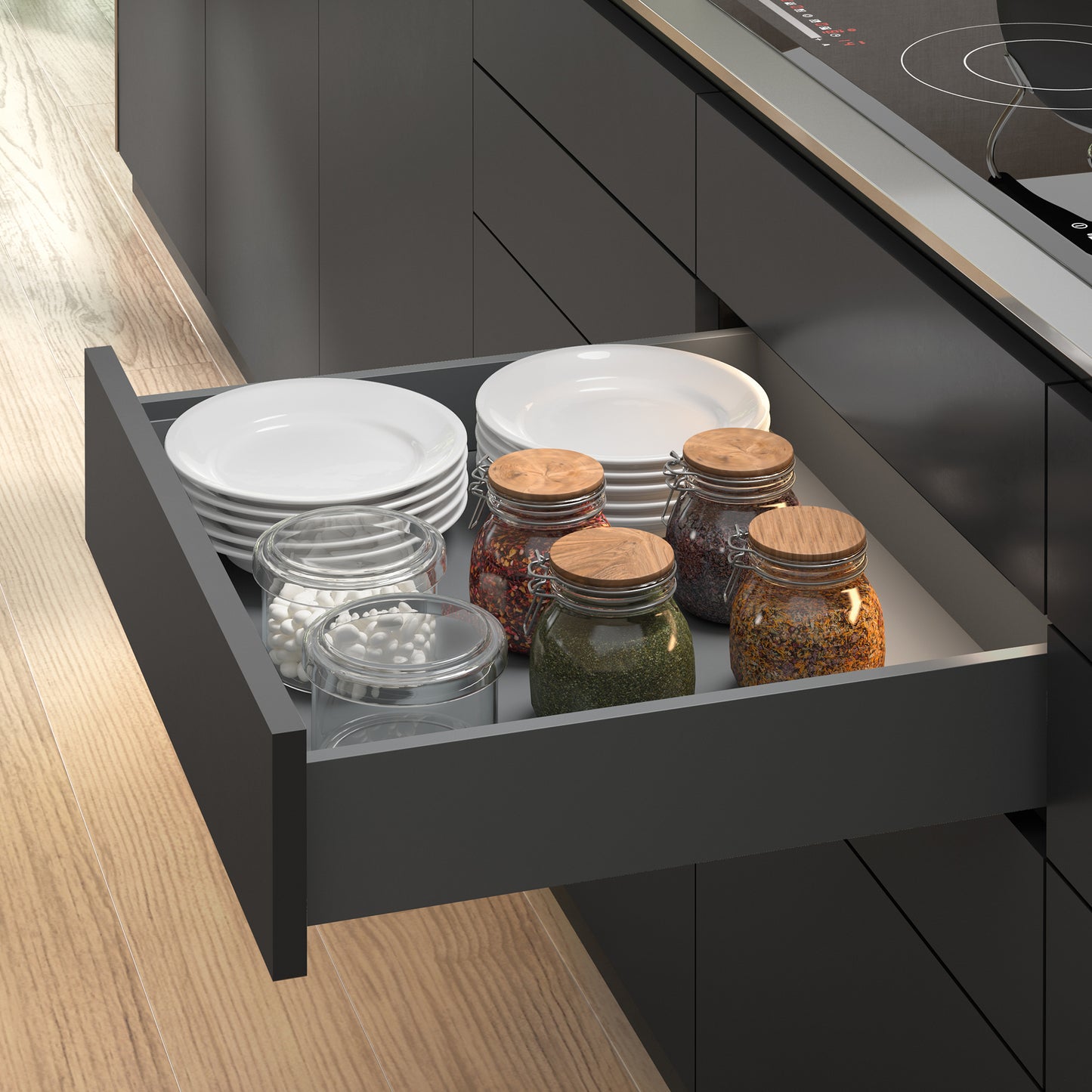 Cassetto esterno Vertex, 40kg, altezza 178mm con Push Sincro e regolazione 3D