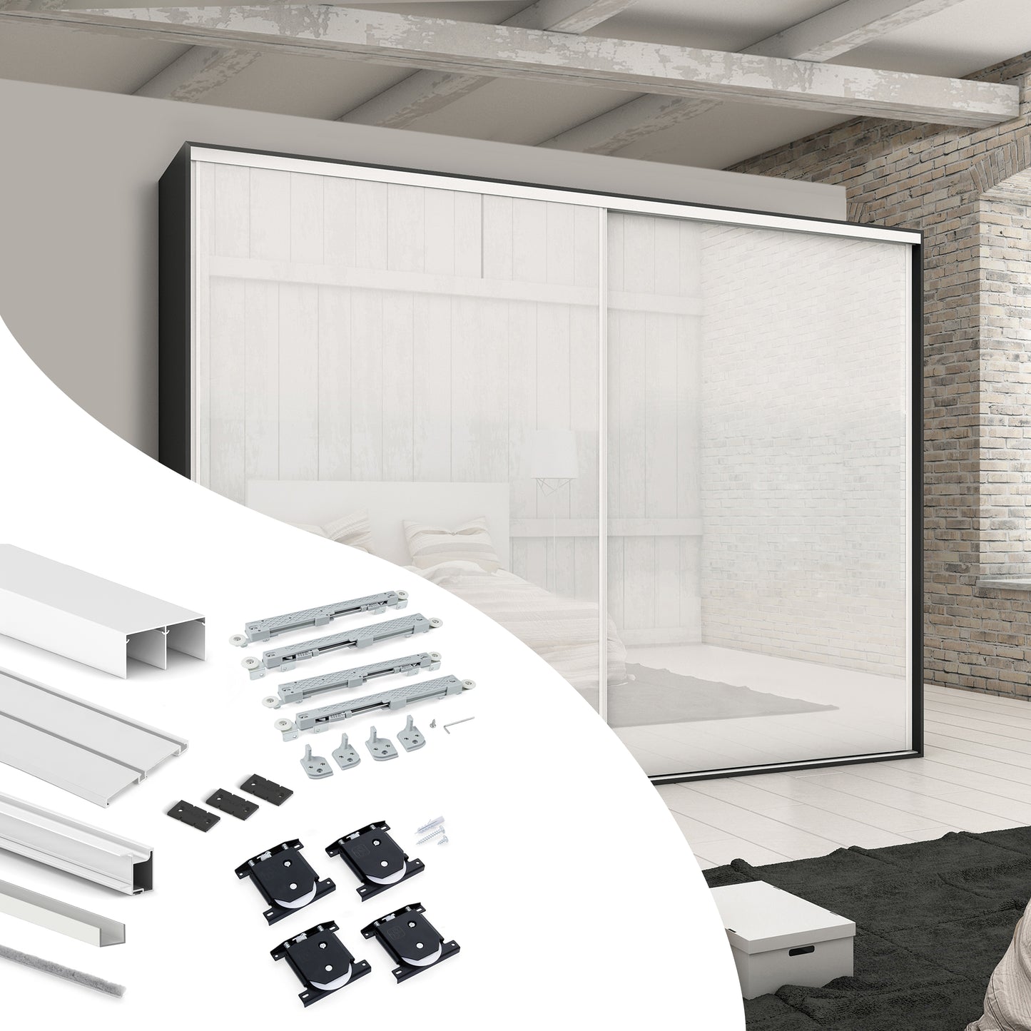 Sistema scorrevole per armadio 2 ante a scorrimento inferiore Placard 74 con maniglia Sharp e chiusura soft