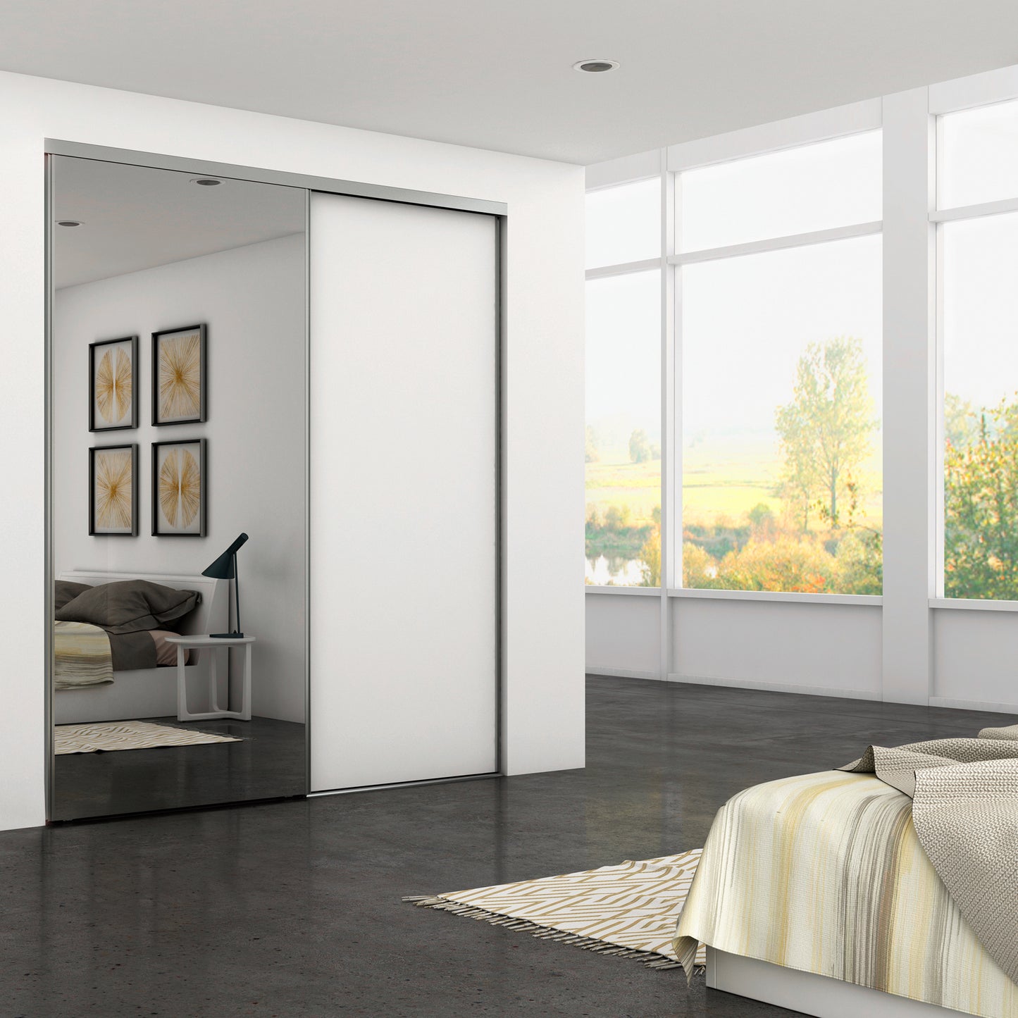 Sistema scorrevole per armadio 2 ante a scorrimento inferiore Placard 74 con maniglia Sharp e chiusura soft