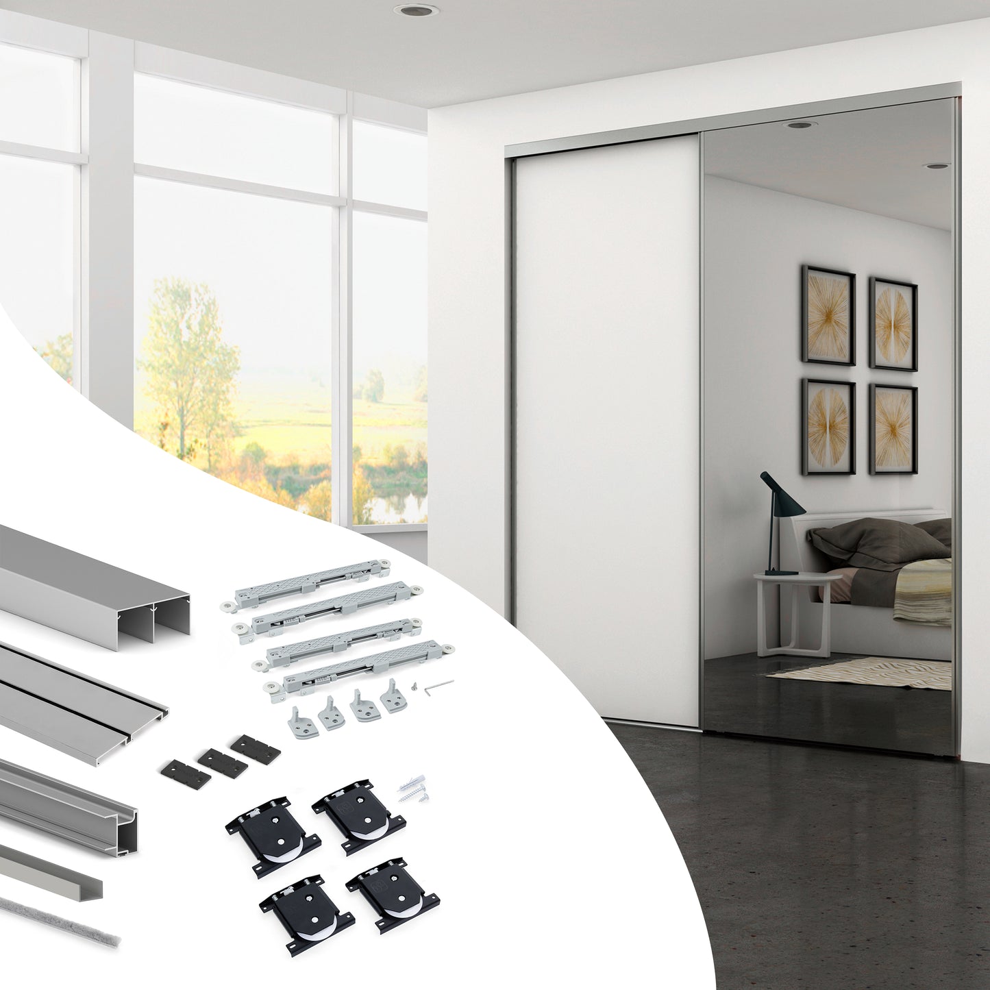 Sistema scorrevole per armadio 2 ante a scorrimento inferiore Placard 74 con maniglia Sharp e chiusura soft