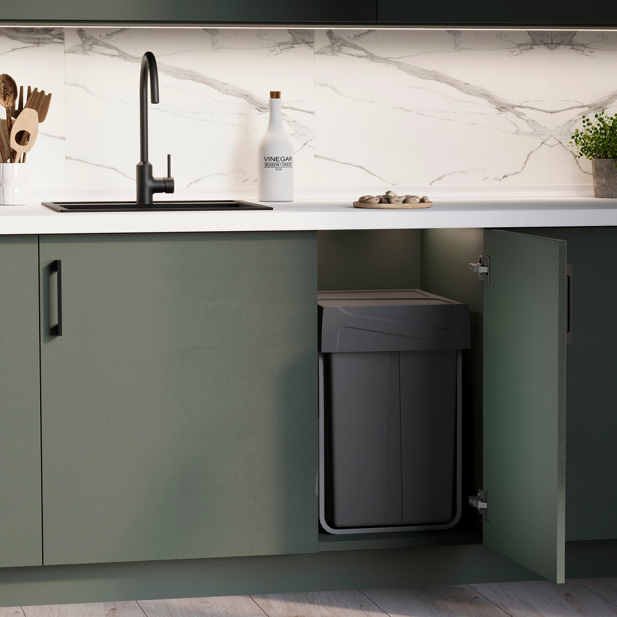 Pattumiere per raccolta differenziata Recycle per cucina, 2 x 25 L, fissaggio inferiore, estrazione manuale
