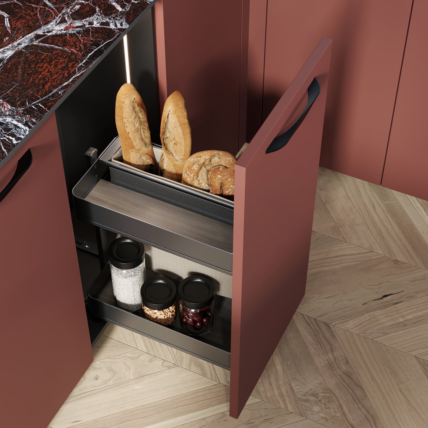 Carrello estraibile con cestelli e portapane Harmony con chiusura soft