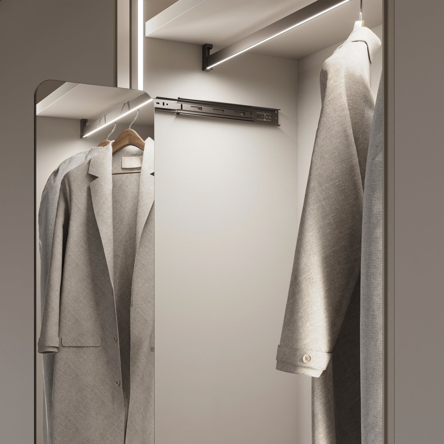 Kit barra per armadio Luxe, striscia LED 4,5x8 Neonlynx V, sensore di movimento RF Smart e convertitore Smart (24V DC)