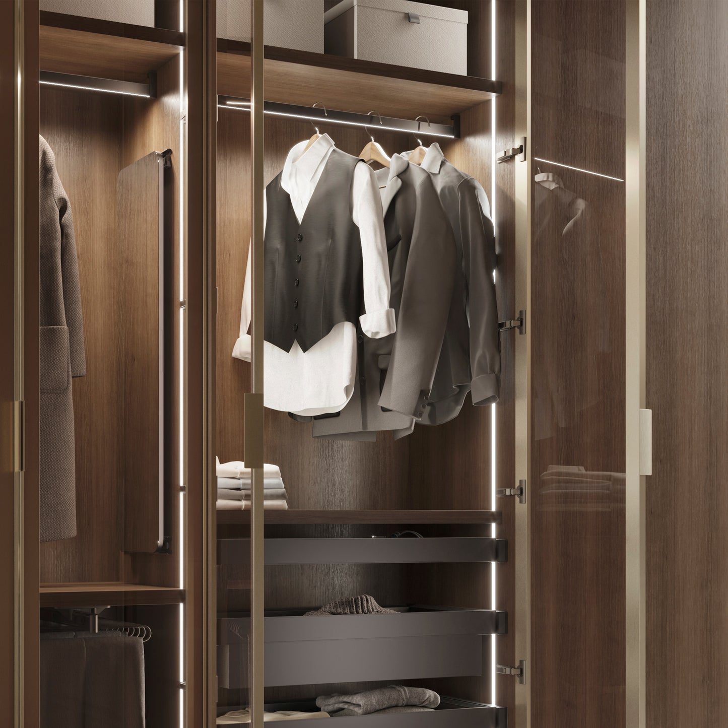 Kit barra per armadio Luxe, striscia LED 4,5x8 Neonlynx V, sensore di movimento RF Smart e convertitore Smart (24V DC)