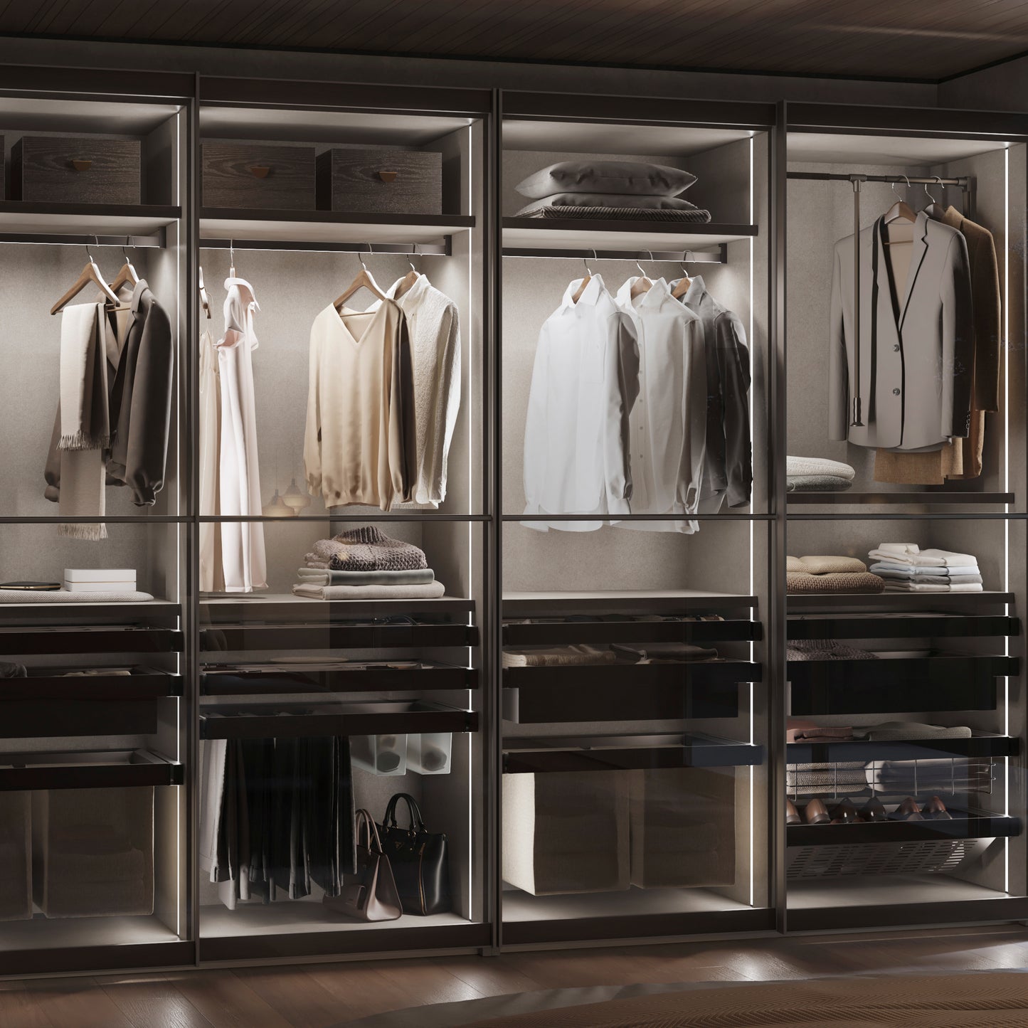 Kit barra per armadio Luxe, striscia LED 4,5x8 Neonlynx V, sensore di movimento RF Smart e convertitore Smart (24V DC)