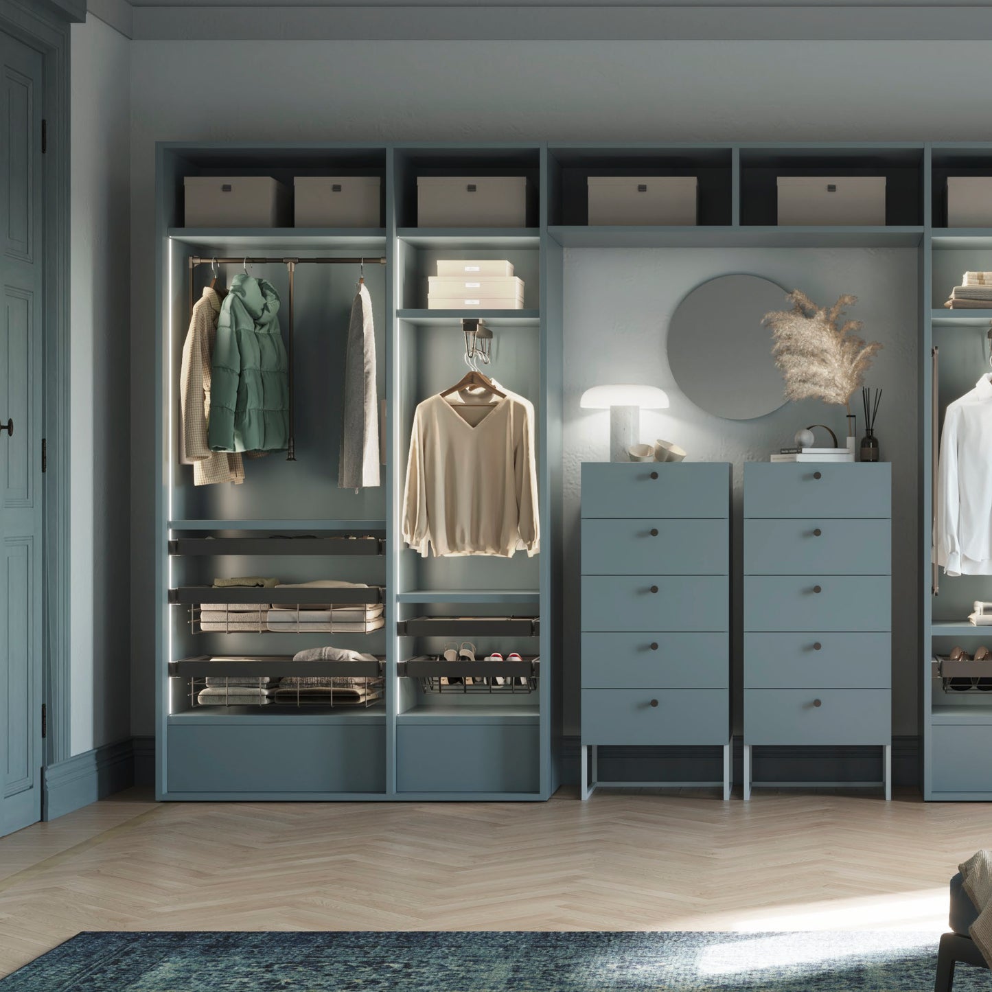 Kit cassetto in filo metallico e telaio regolabile Quartz per armadi, chiusura ammortizzata e estrazione totale