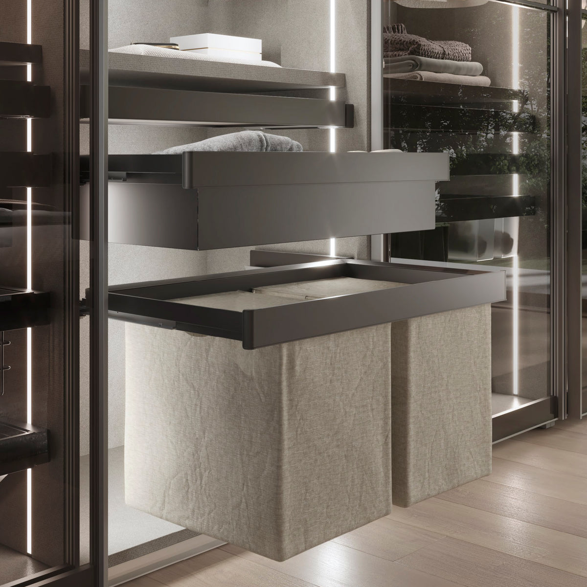 Kit cassetto metallico e telaio regolabile Quartz per armadi, chiusura ammortizzata e estrazione totale