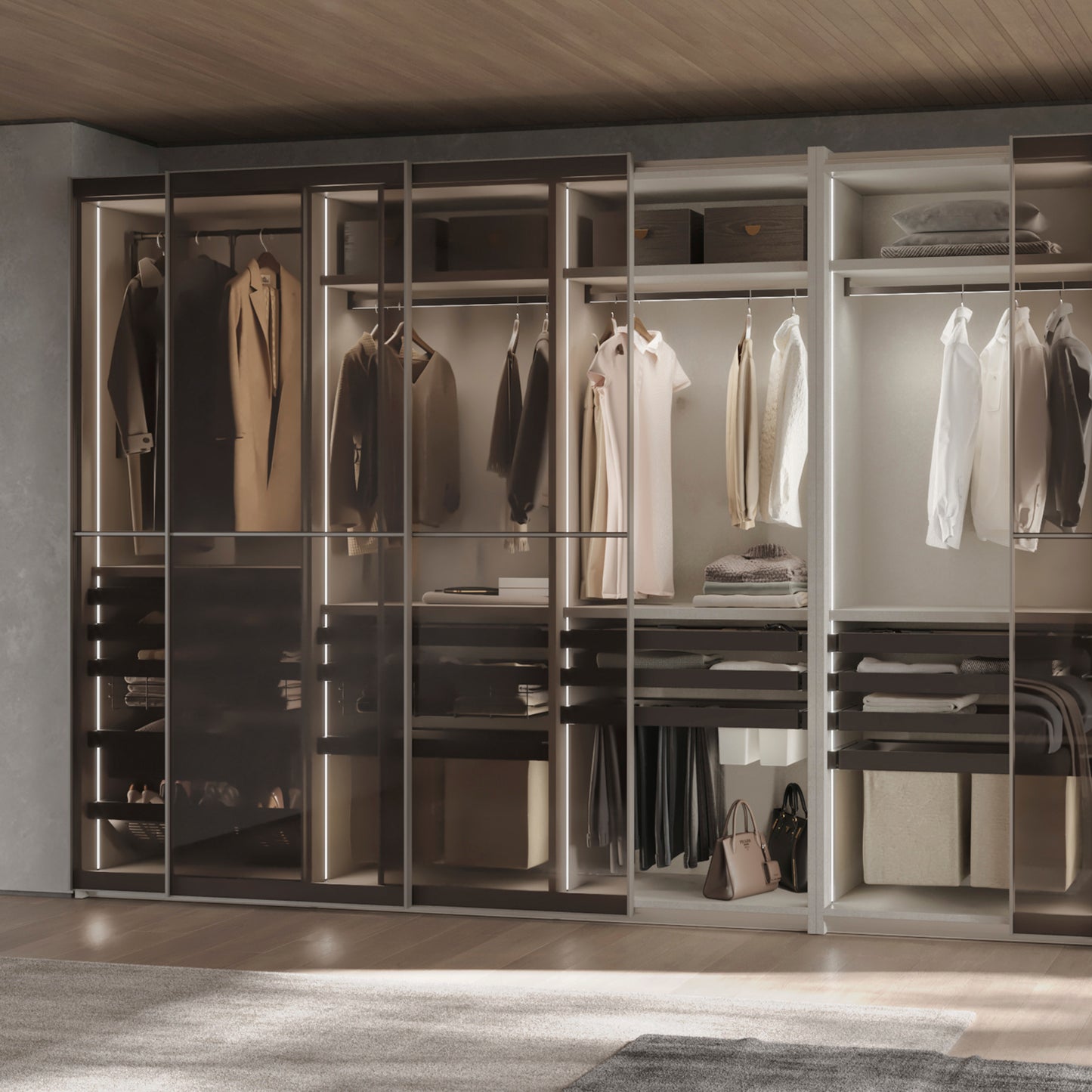 Kit portapantaloni a 7 aste e telaio regolabile Quartz per armadi, chiusura ammortizzata e estrazione totale