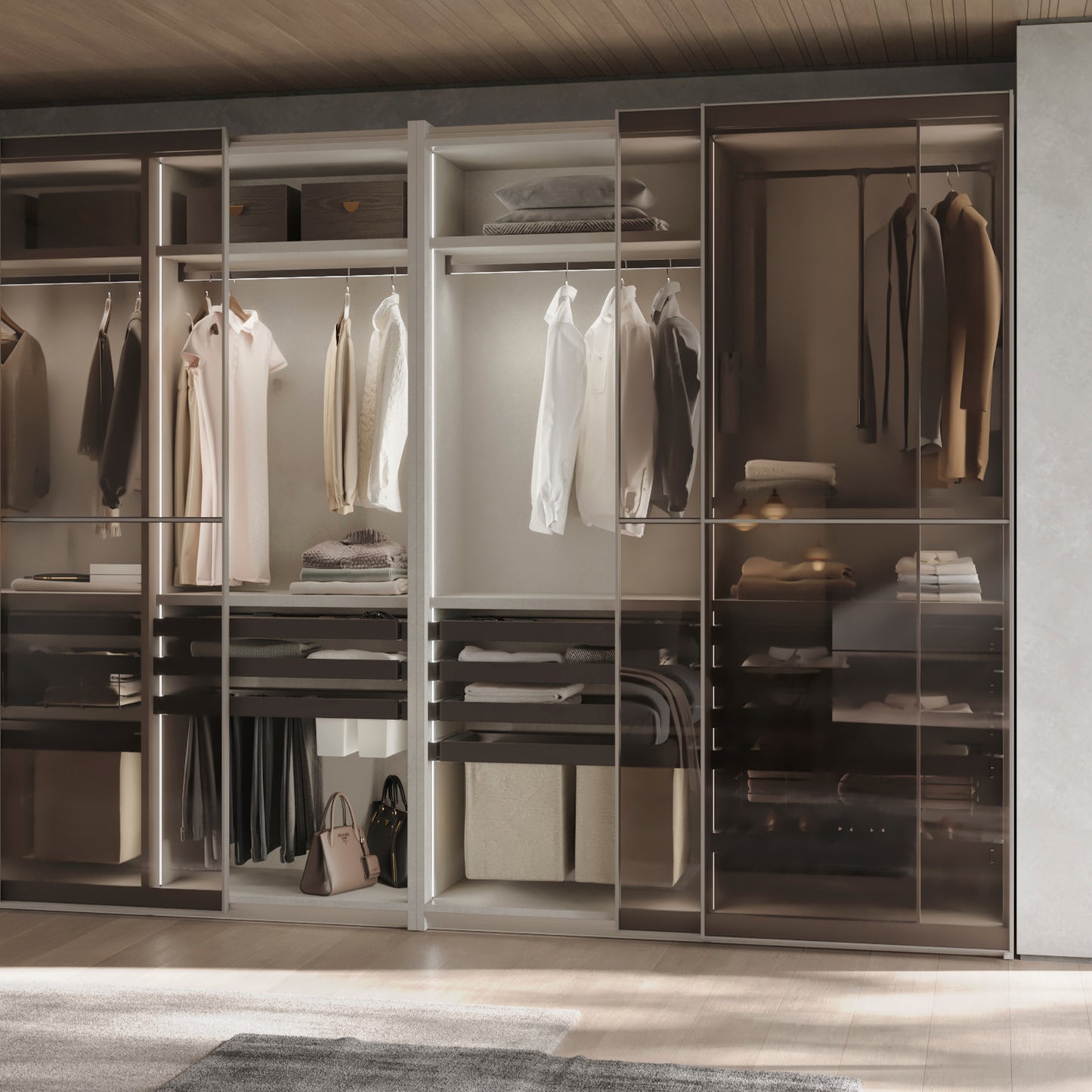 Kit di ripiano ausiliario, cestello e telaio regolabile Quartz per armadi, chiusura ammortizzata e estrazione totale