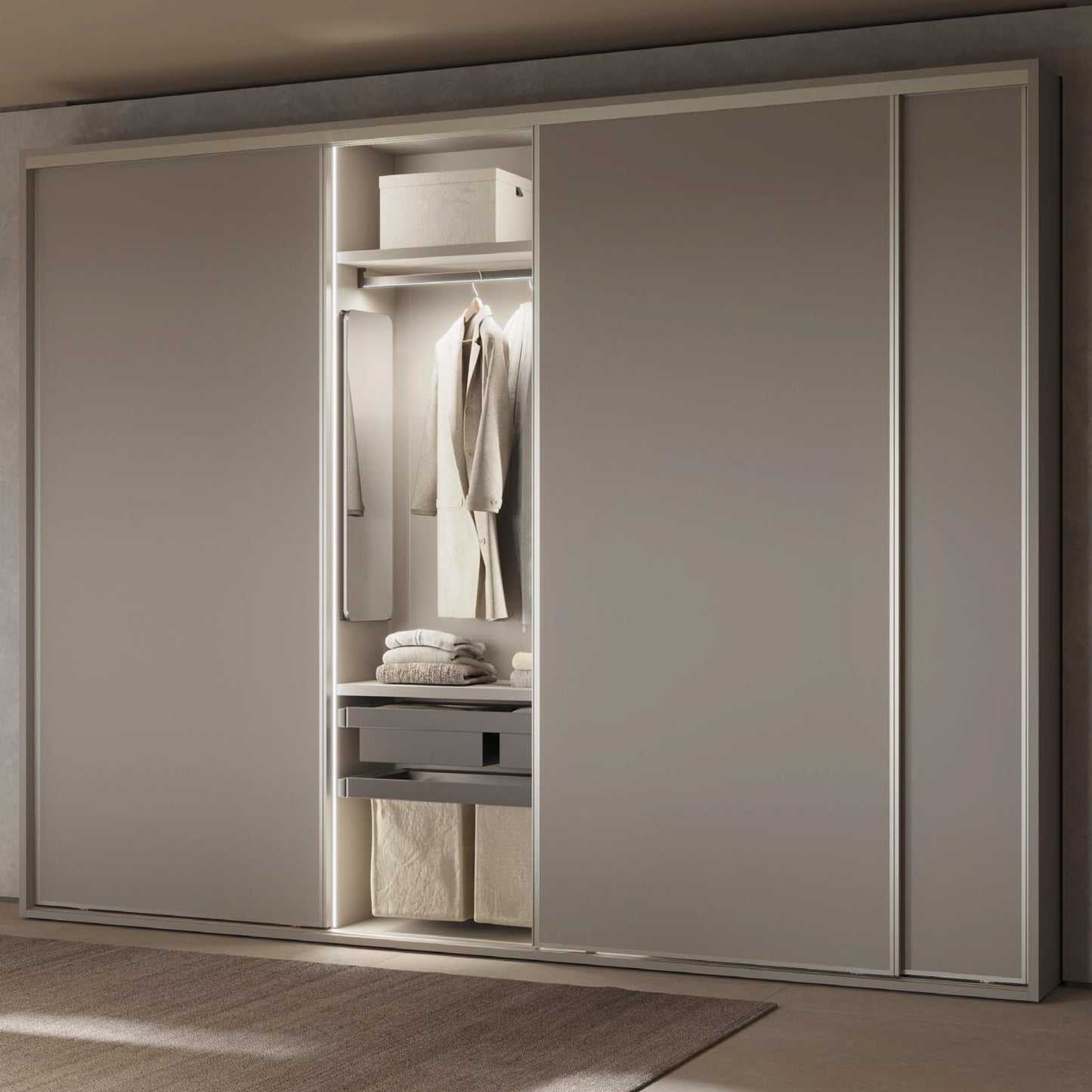 Kit di ripiano ausiliario, cestello e telaio regolabile Quartz per armadi, chiusura ammortizzata e estrazione totale