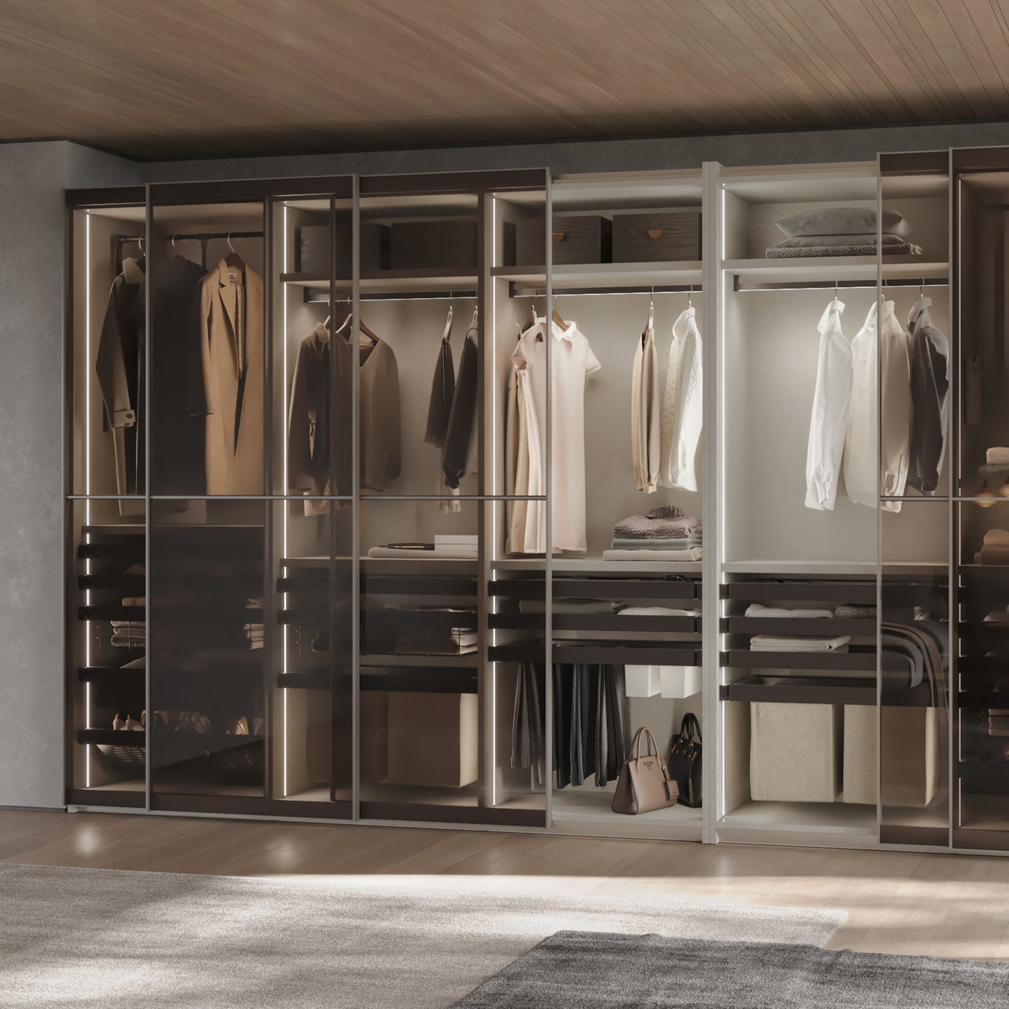 Kit portapantaloni a 7 aste, cestello e telaio regolabile Quartz per armadi, chiusura ammortizzata e estrazione totale