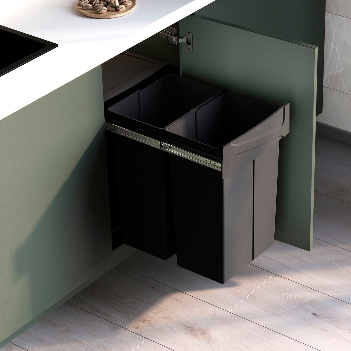 Pattumiere per raccolta differenziata Recycle per cucina, 2 x 25 L, fissaggio inferiore, estrazione manuale