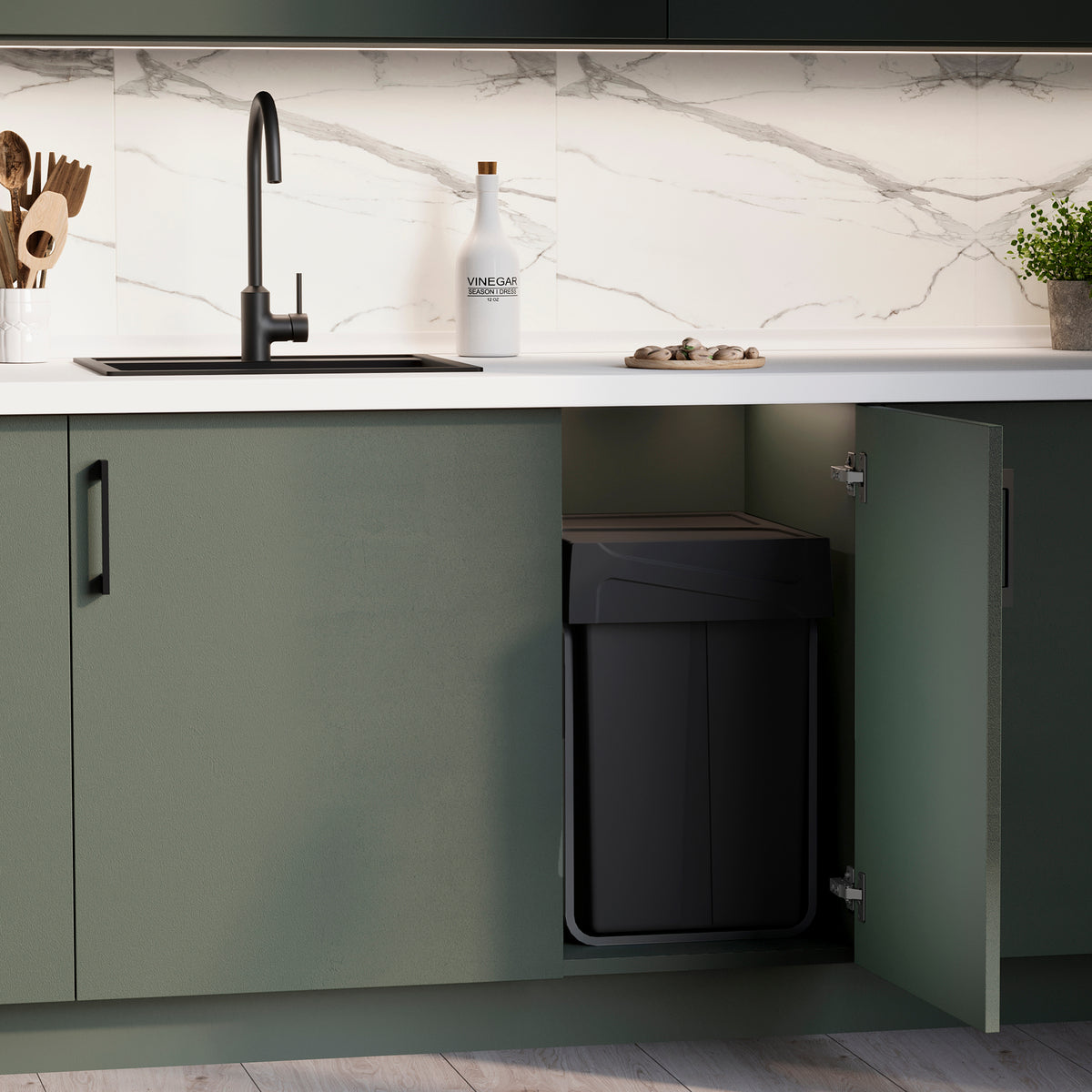 Pattumiere per raccolta differenziata Recycle per cucina, 2 x 25 L, fissaggio inferiore, estrazione manuale