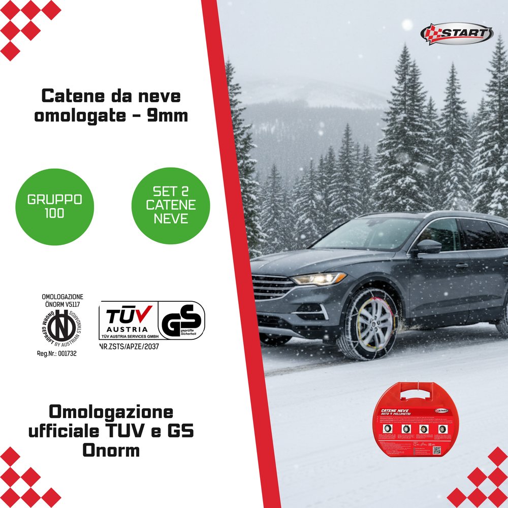 Set due pezzi catene da neve spessore 9mm gruppo 100