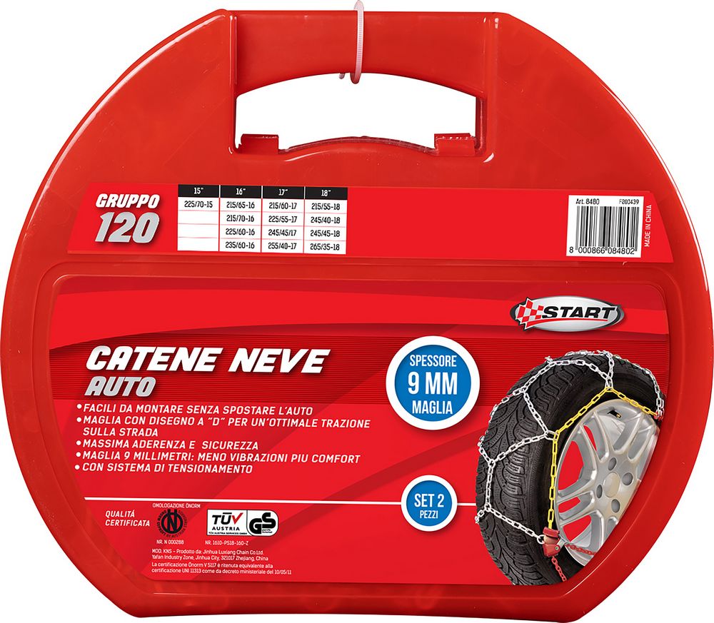 Set due pezzi catene da neve spessore 9mm gruppo 120