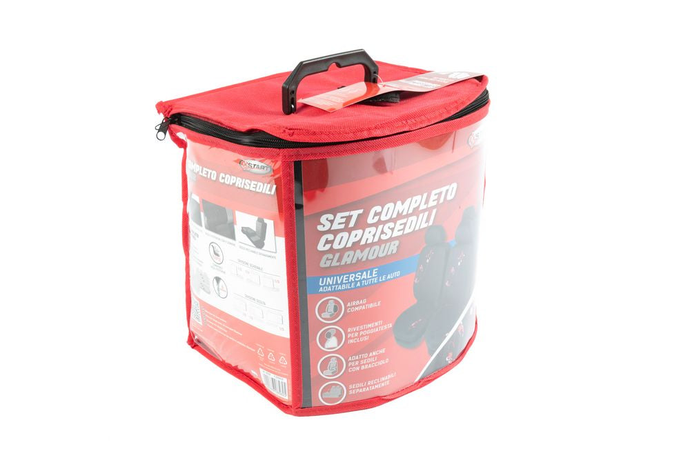 START Set Completo Coprisedili Glamour Universale nero- rosso Originale