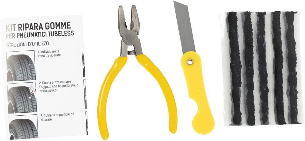 Kit ripara gomme 7 pz. adatto a tutti gli pneumatici tubeless per auto, moto, scooter