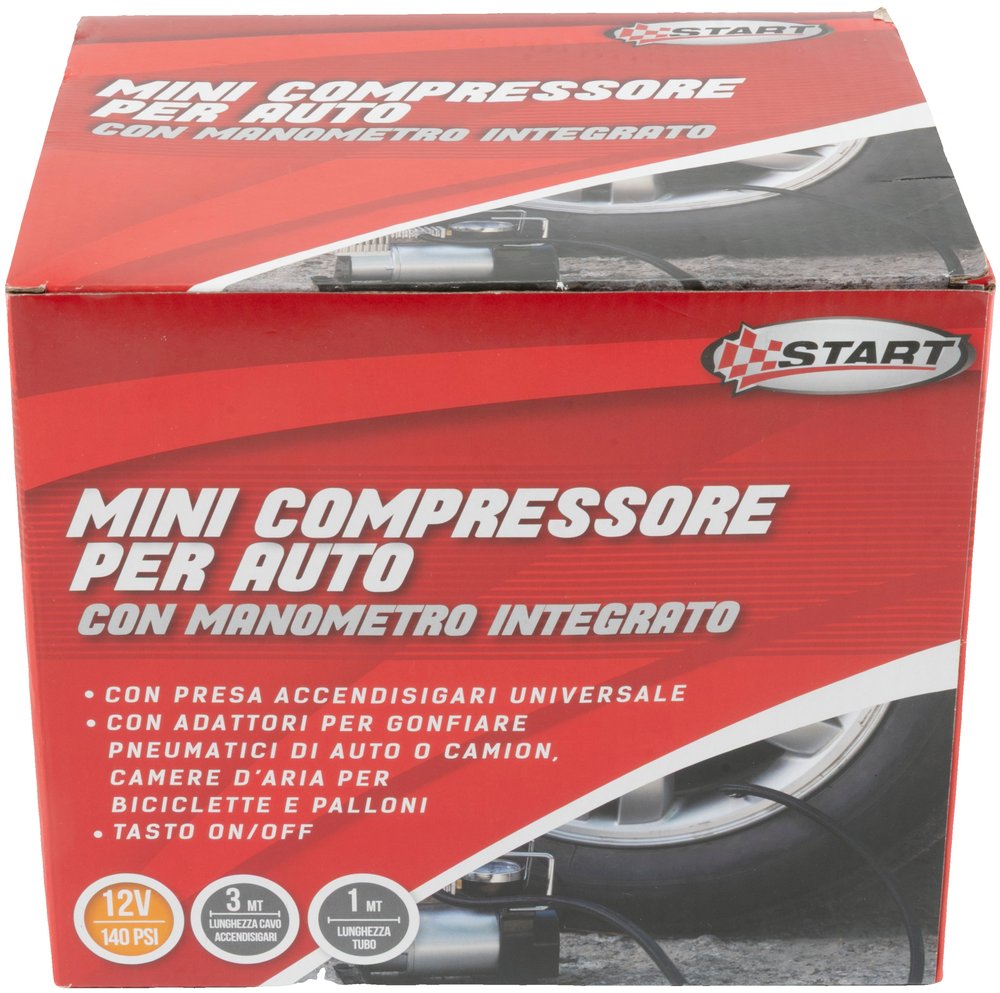 START Mini compressore 12V 150 PSI per auto con manometro integrato Originale