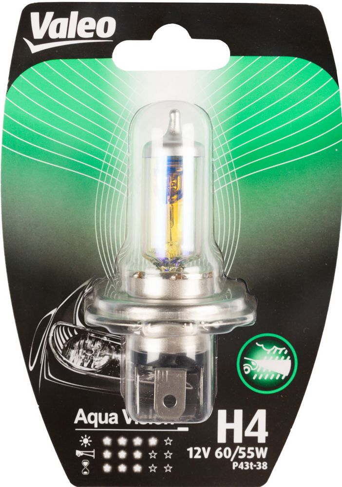 VALEO H4 lampada singola auto 12V 60/55W Aqua Vision attacco P43t-38