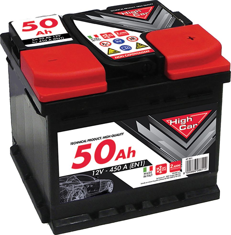 HIGH CAR Batteria Auto da 50AH 450A 12V polo positivo destro cassetta L1